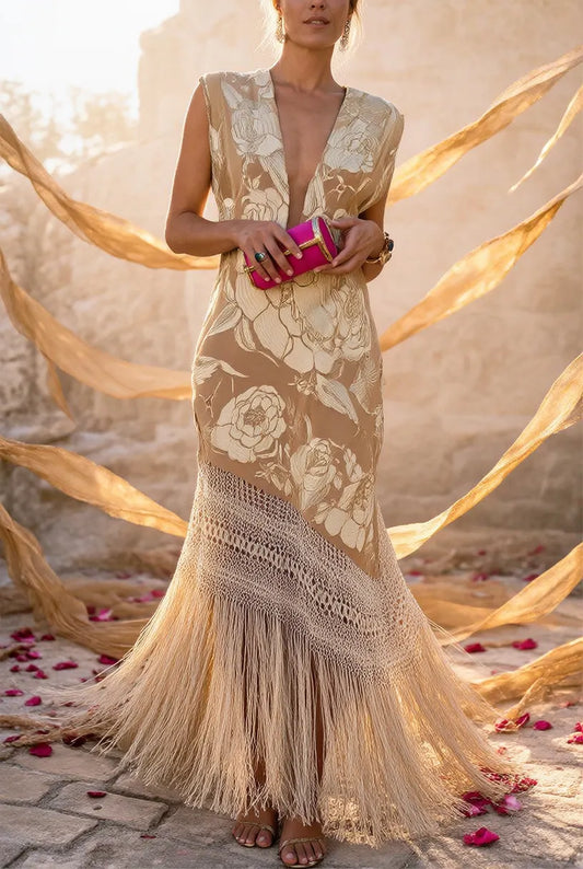 Ship in 24 hours!/Sexy Bronzing Heart Shaped Tassel Asymmetrical V Neck Dresses