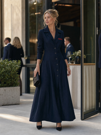 Women's Minimalist Lapel Long-Sleeve Single-Breasted Maxi Dress