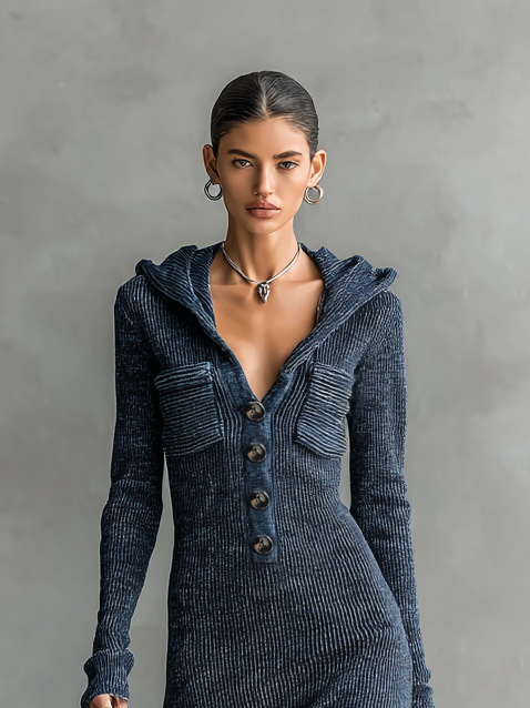 Women's Slim-fit Hooded Knitted Maxi Dress