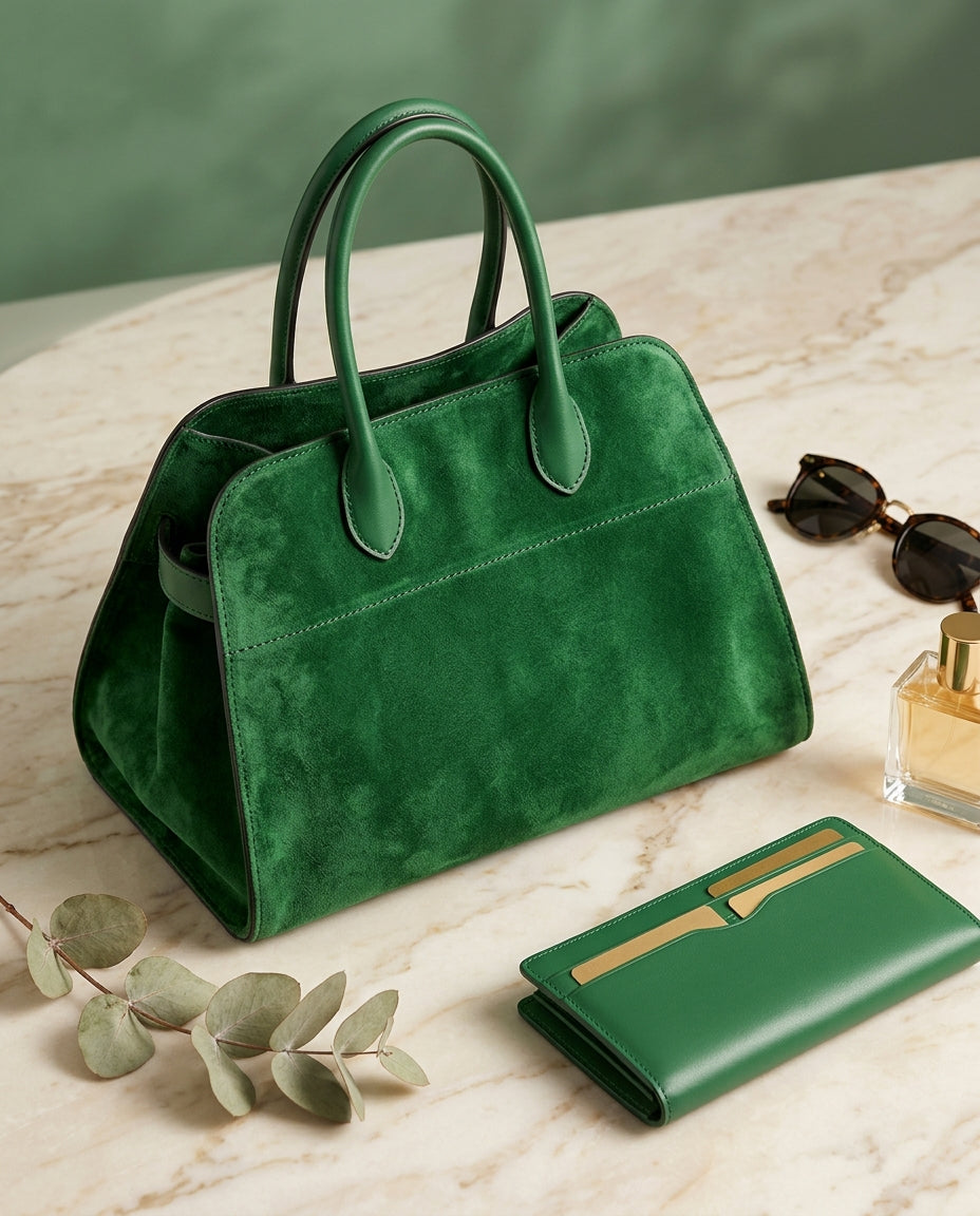 Fashion Green Large Capacity Suede Tote Handbag