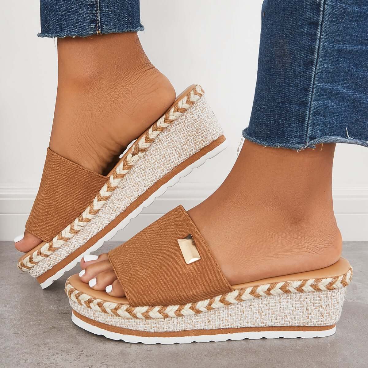 Open Toe Espadrille Platform Wedges Slip on Sandals