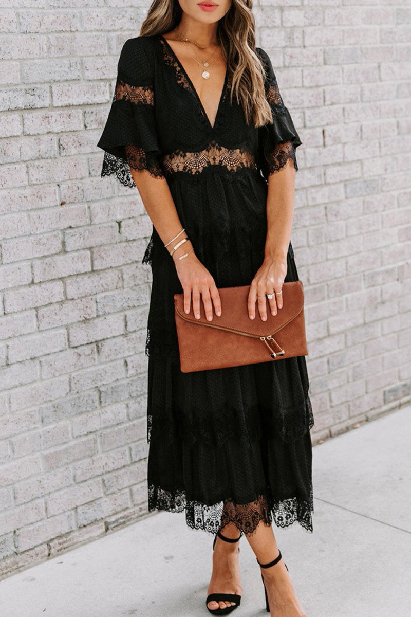 Elegant Solid Lace V Neck Cake  Dresses(3 Colors)