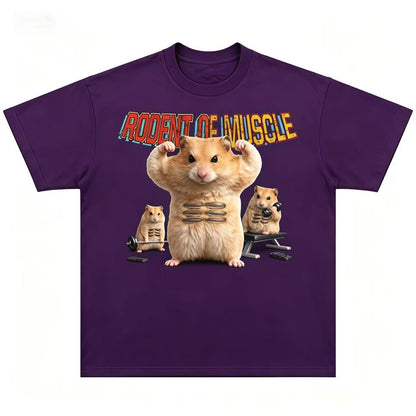 "Muscle Hamster" Powerlifting Design – New Unisex Short-Sleeve Tee (Heavyweight Cotton, Breathable, Printed)