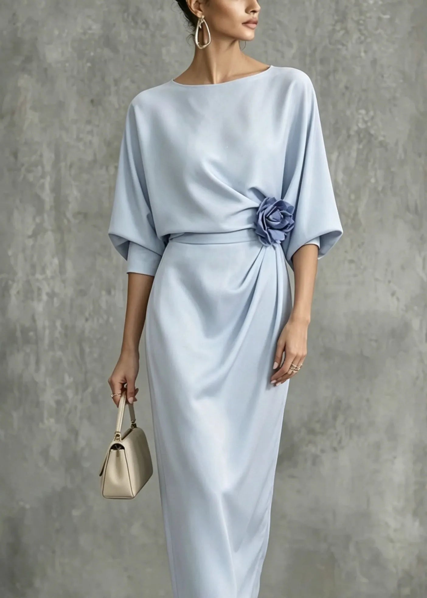 Italian Blue O Neck Floral Cotton Maxi Dress Summer