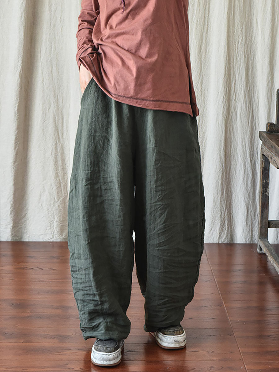 Women Spring Casual Solid Loose Elastic Waist Linen Pants