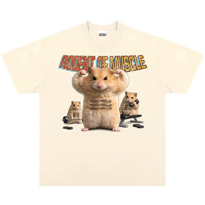 "Muscle Hamster" Powerlifting Design – New Unisex Short-Sleeve Tee (Heavyweight Cotton, Breathable, Printed)