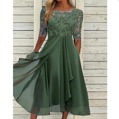 Chiffon Splicing Lace Cut Out Long Evening Dress