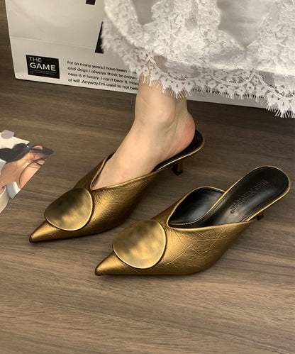 Black Faux Leather Splicing High Heels Slide Sandals Pointed Toe