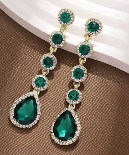 Boho Green Copper Alloy Zircon Crystal Water Drople Drop Earrings