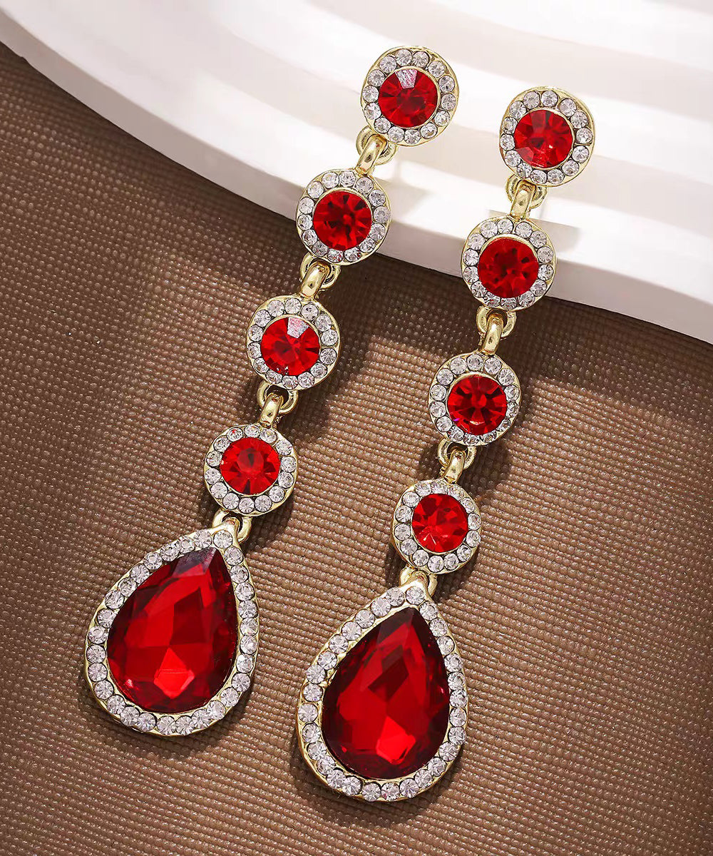 Boho Green Copper Alloy Zircon Crystal Water Drople Drop Earrings