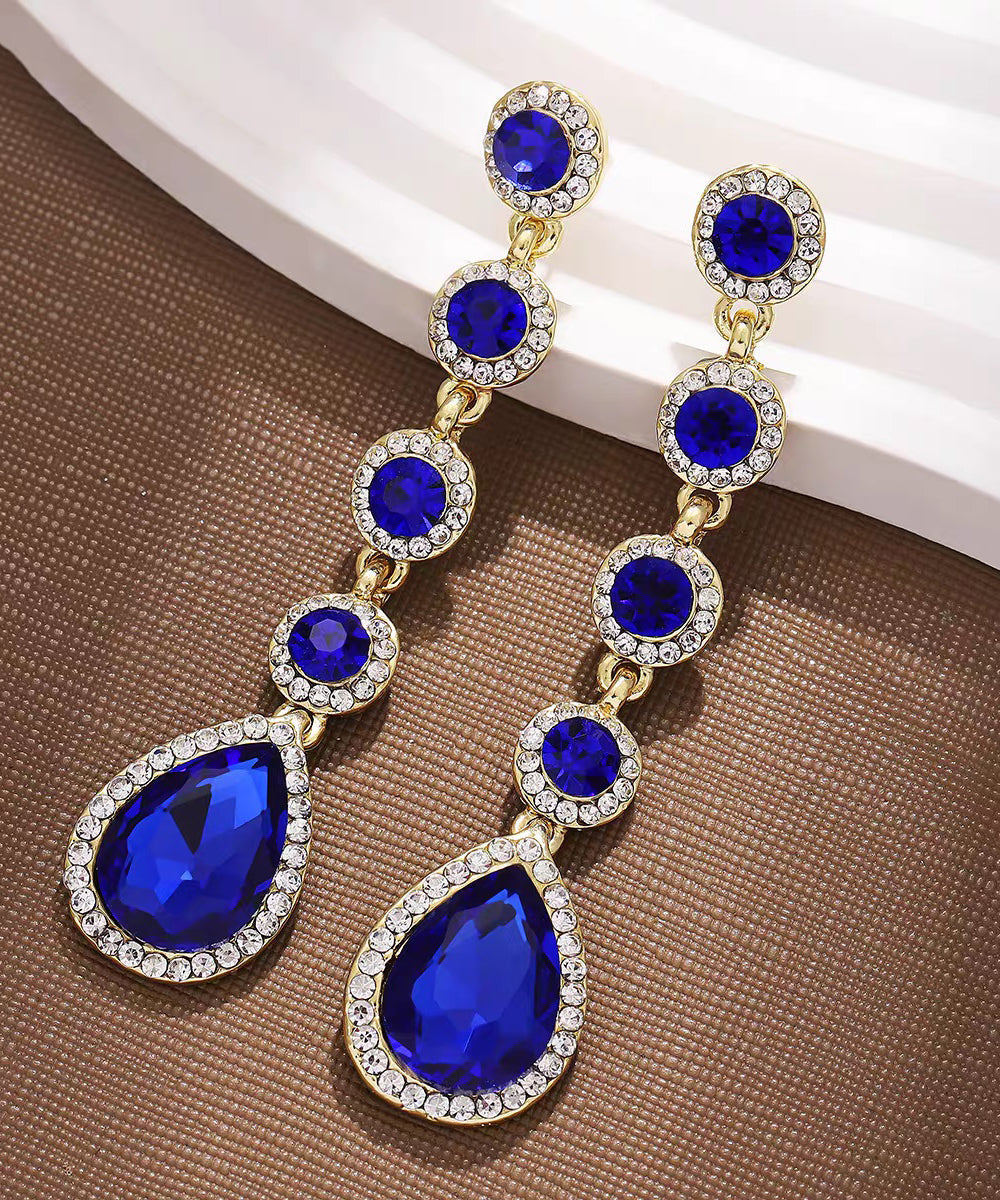 Boho Green Copper Alloy Zircon Crystal Water Drople Drop Earrings