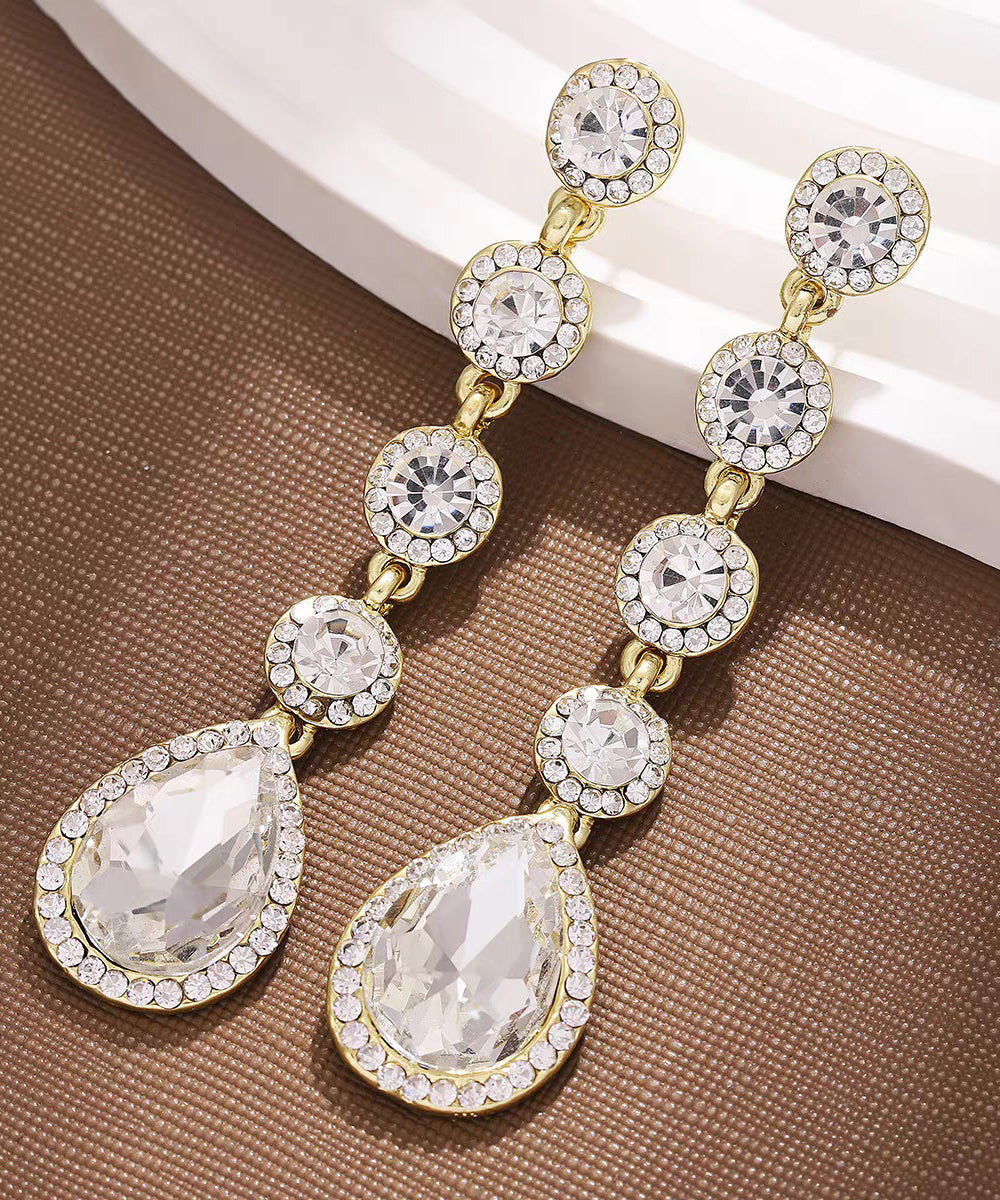 Boho Green Copper Alloy Zircon Crystal Water Drople Drop Earrings