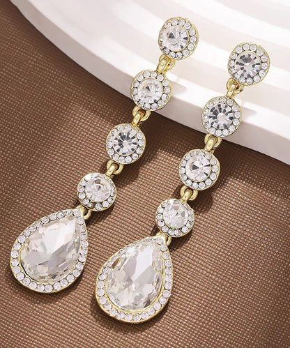 Boho Green Copper Alloy Zircon Crystal Water Drople Drop Earrings