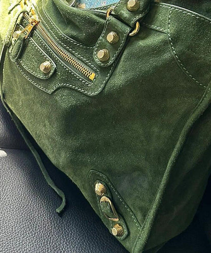 Casual Green Large Capacity Suede Tote Handbag