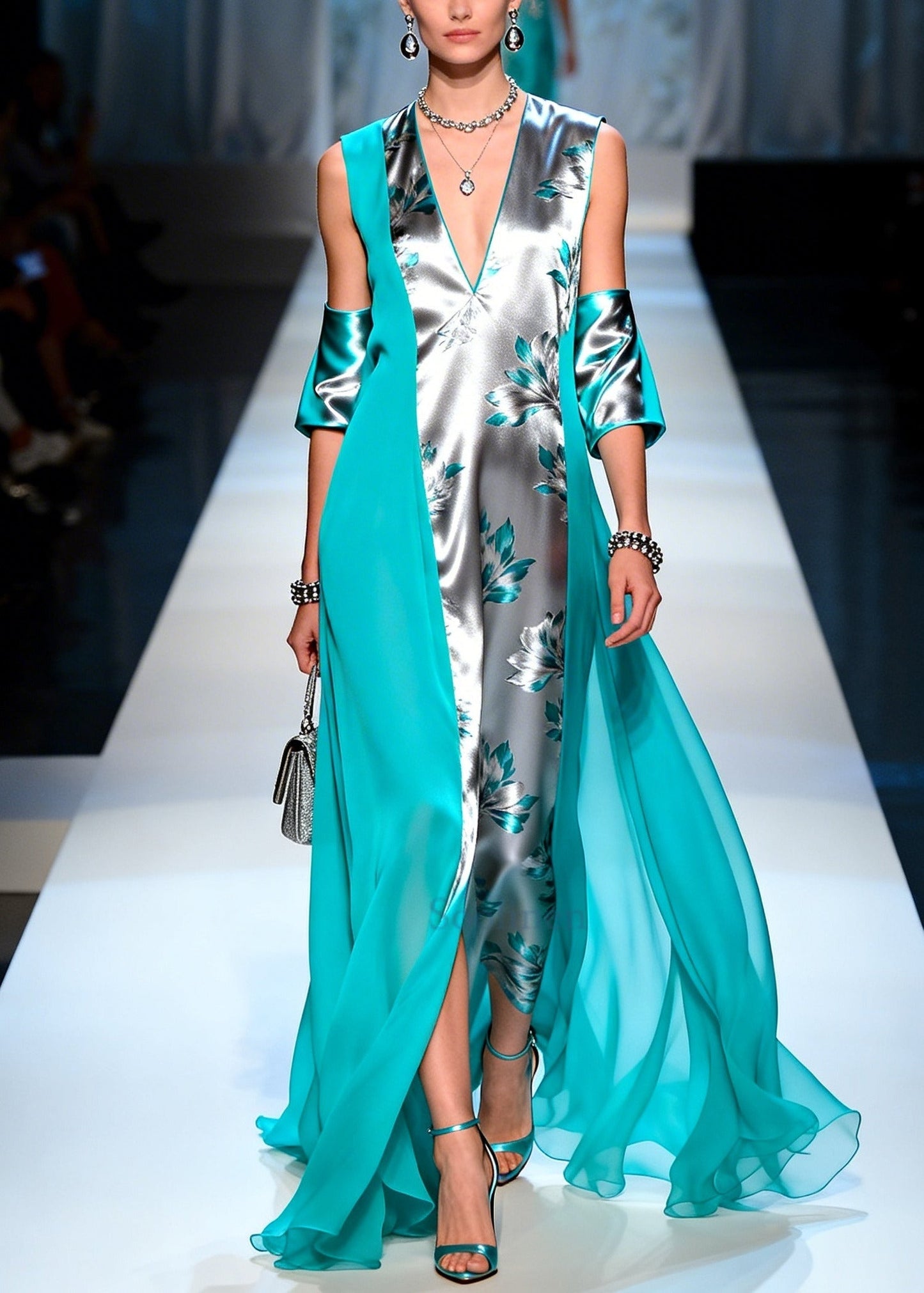 Casual Grey Asymmetrical Patchwork Silk Maxi Dresses Summer
