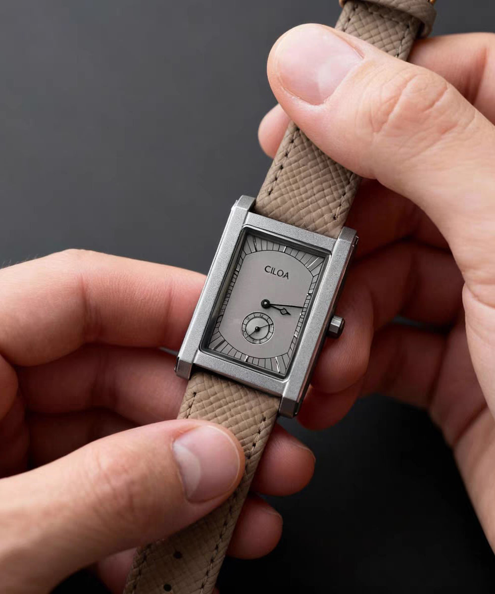 Casual Khaki Leather Square Mechanical Men Watches
