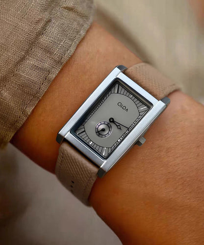 Casual Khaki Leather Square Mechanical Men Watches