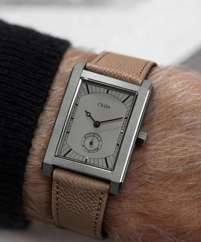 Casual Khaki Leather Square Mechanical Men Watches