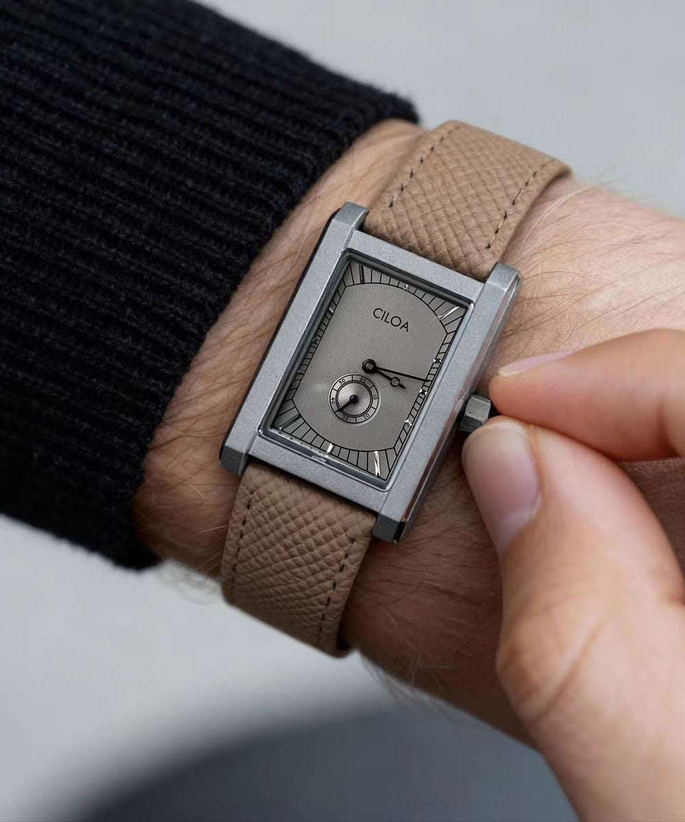 Casual Khaki Leather Square Mechanical Men Watches