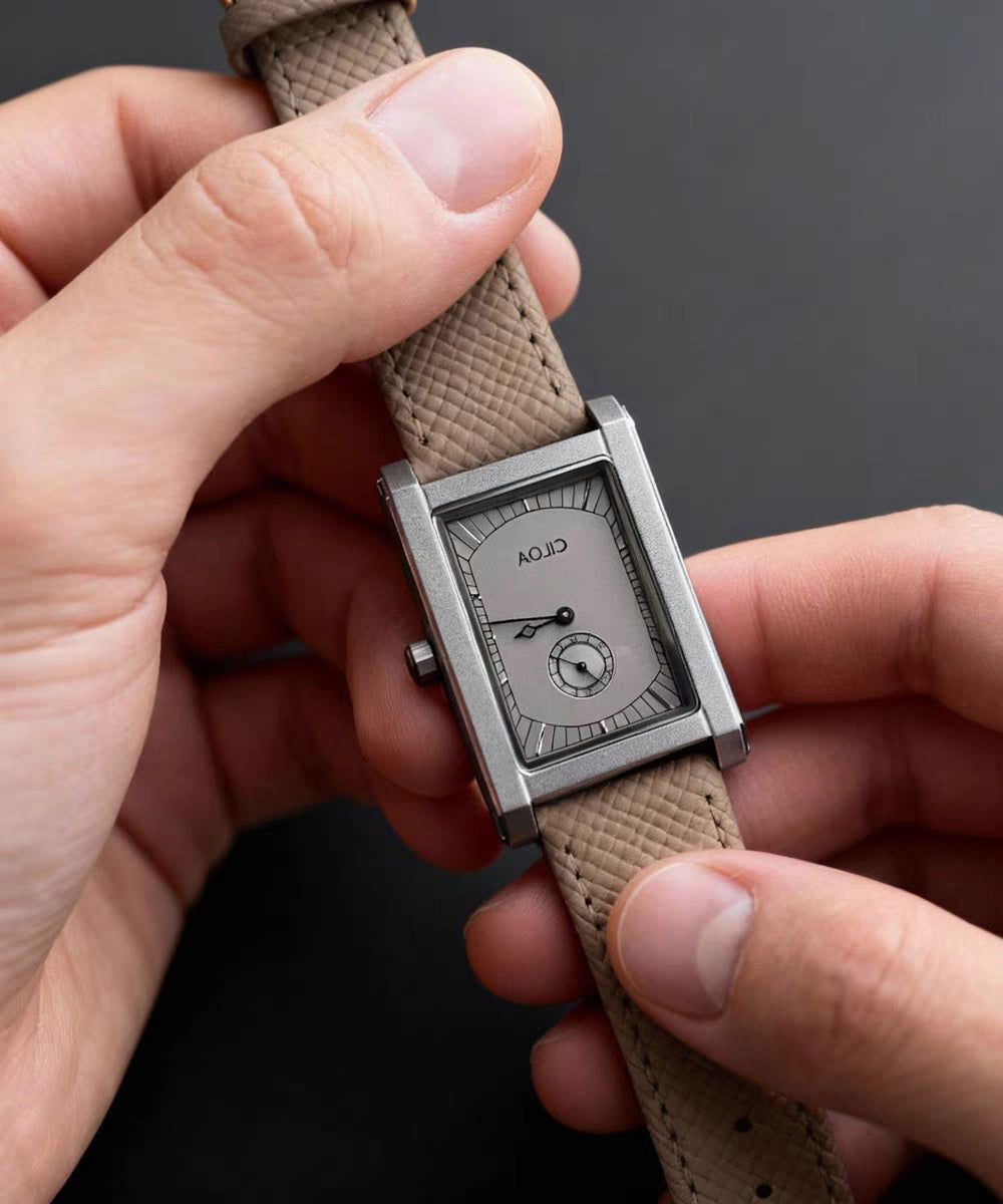Casual Khaki Leather Square Mechanical Men Watches