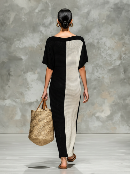 Women's Minimalist Knitted Boat Neck Short-sleeved Maxi Dress