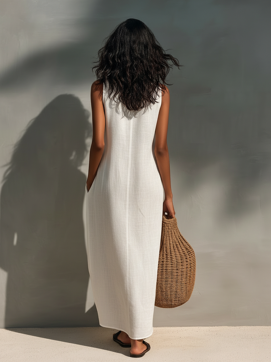 Women's Minimalist Sleeveless Maxi Dress With Cutout Neckline