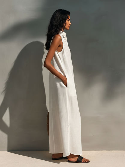 Women's Minimalist Sleeveless Maxi Dress With Cutout Neckline