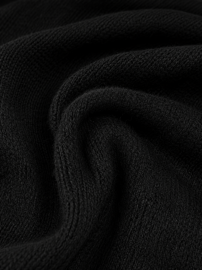 Women's Elegant Black Knitted Turtleneck Long-sleeved Loose-fitting  Midi Dress With No Pockets