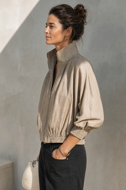 Women's Short Casual Zip-Up Jacket With Stand Collar