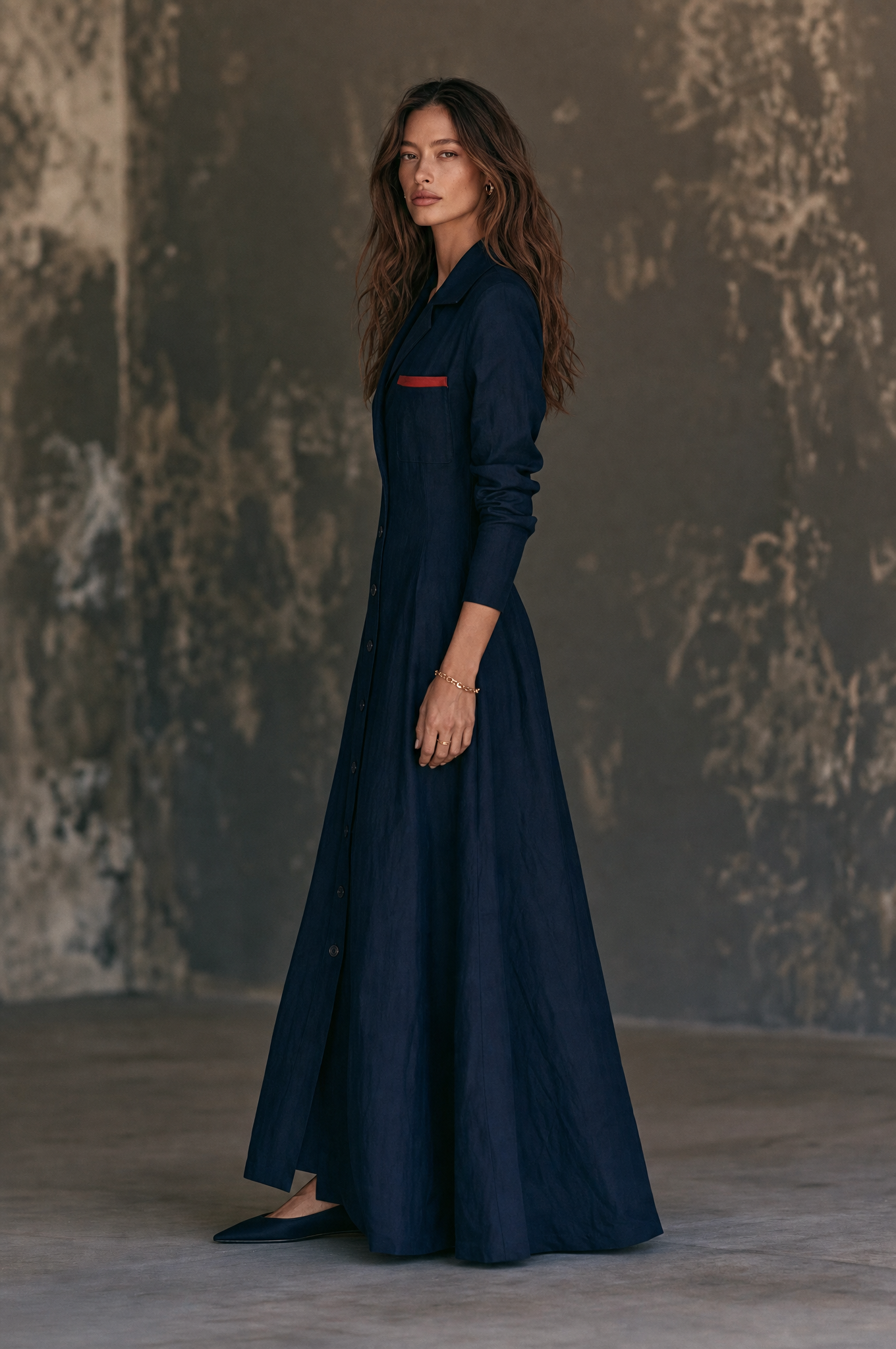 Women's Minimalist Lapel Long-Sleeve Single-Breasted Maxi Dress