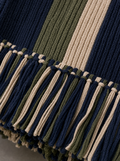Women's Minimalist Vertical-Stripe Raw-Edge Sweater