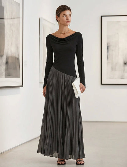 Women's Minimalist Two-Tone Color-Block Maxi Dress With Drape Neckline