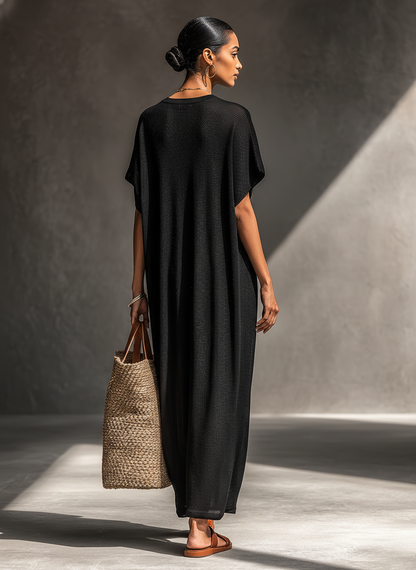 Women's Minimalist Sheer Knit Short-sleeved Maxi Dress