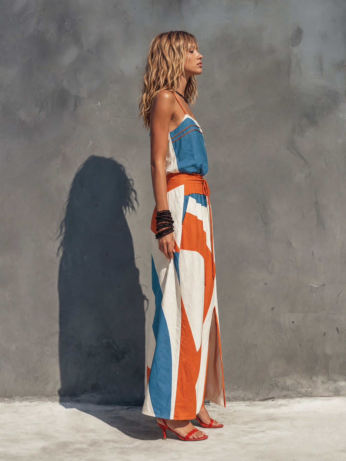Women's Casual Printed Woven Sleeveless Maxi Dress With Spaghetti Straps
