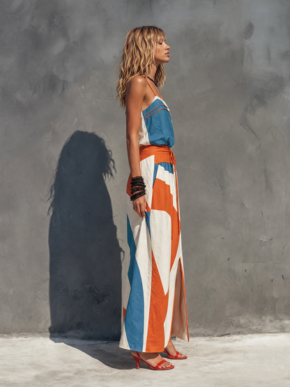 Women's Casual Printed Woven Sleeveless Maxi Dress With Spaghetti Straps