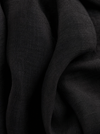 Women's Elegant Black Cotton And Linen Round-neck Sleeveless Top And Trousers Set