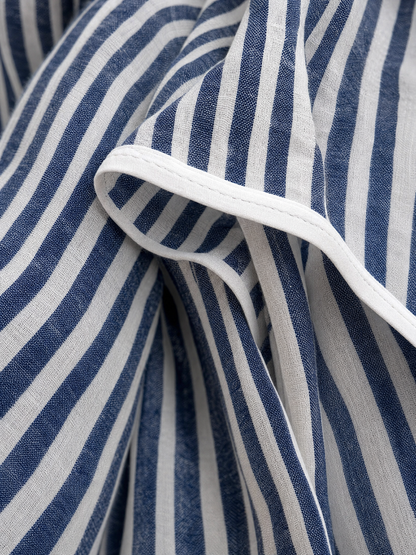 Women's Light‑Blue Linen Fabric Stand‑Collar Half‑Zip Oversized Top & Wide‑Leg Pants Set