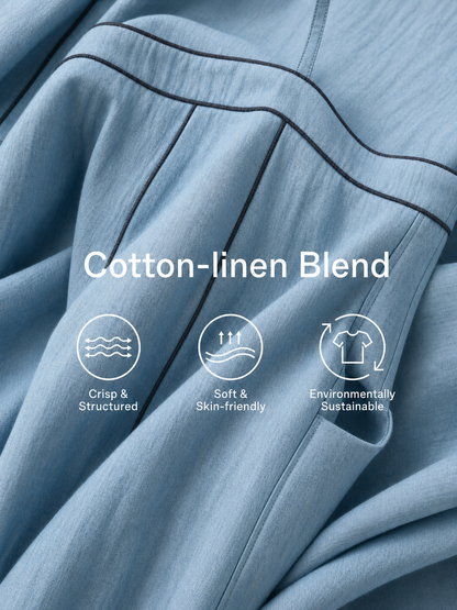 Women's Casual Blue Cotton-linen Sleeveless Camisole Maxi Dress