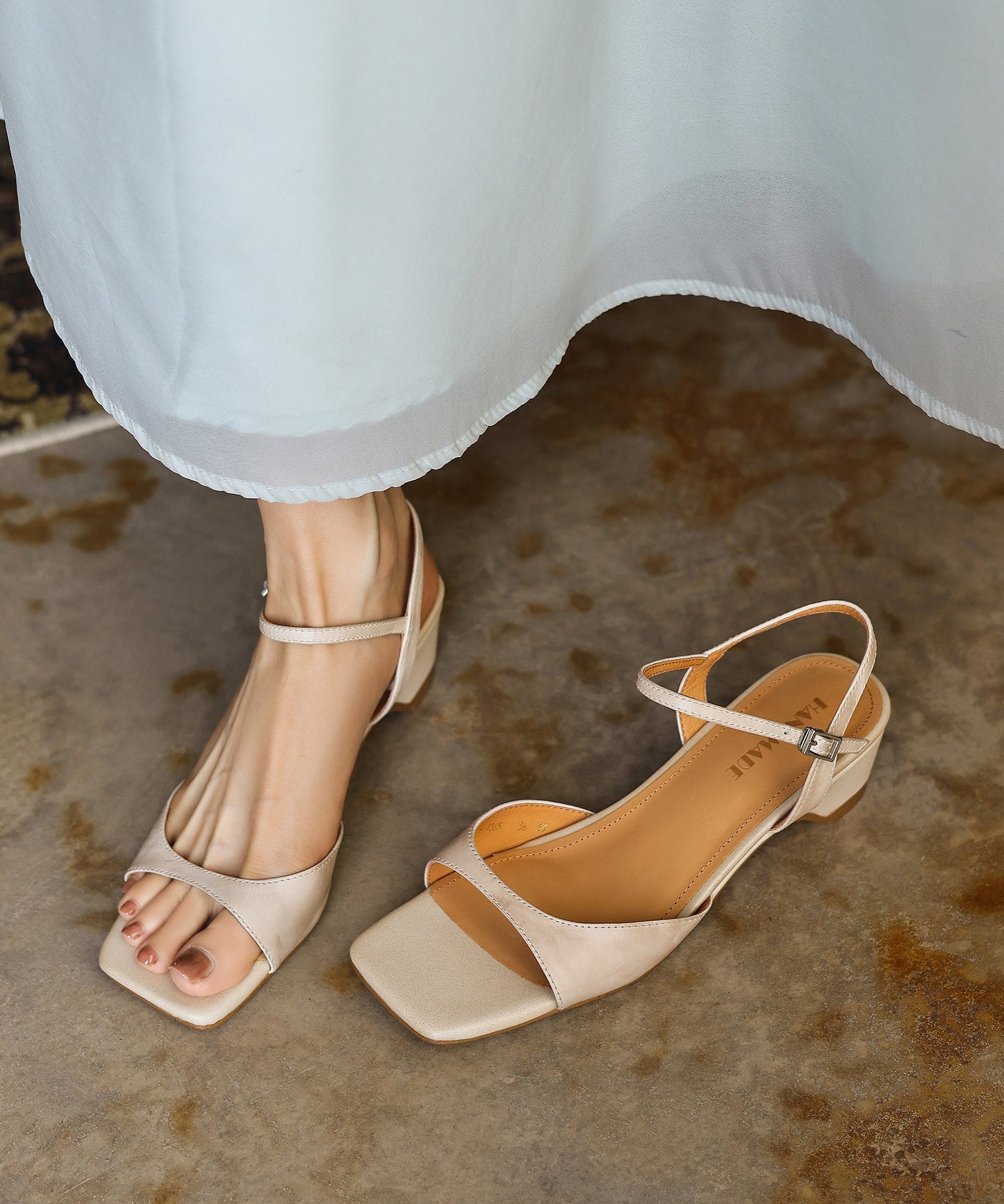 Yellow Cowhide Leather Splicing Chunky Sandals Peep Toe
