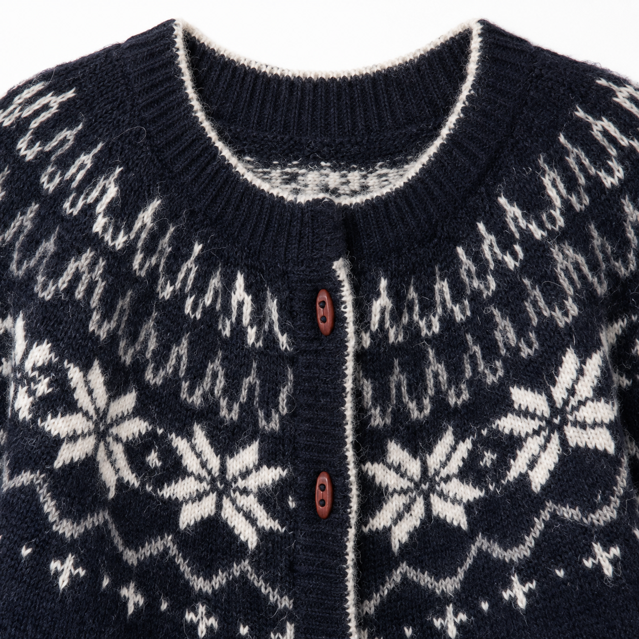 Women’s Nordic Fair Isle Wool Cardigan – Snowflake Button-Front Sweater for Early Fall