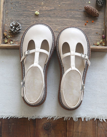 Women's Retro Leather Platform Mary Jane Shoes