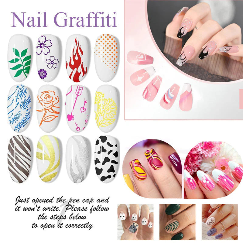 MagicManiTM - 12 Colors Nail Art Pen Marker Set for Creative Designs 💅🎨