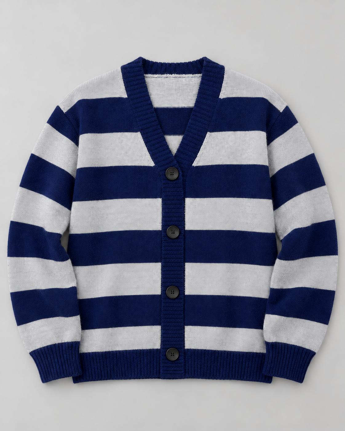 Women's Wide Stripe Cardigan – V-Neck Button-Up Knit Sweater