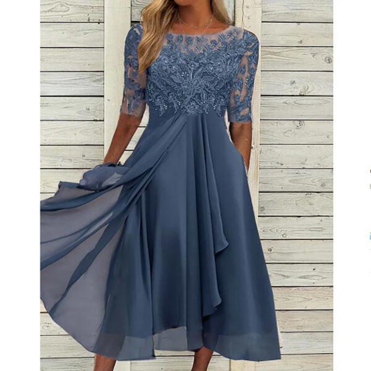Chiffon Splicing Lace Cut Out Long Evening Dress