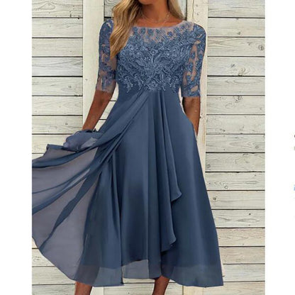 Chiffon Splicing Lace Cut Out Long Evening Dress