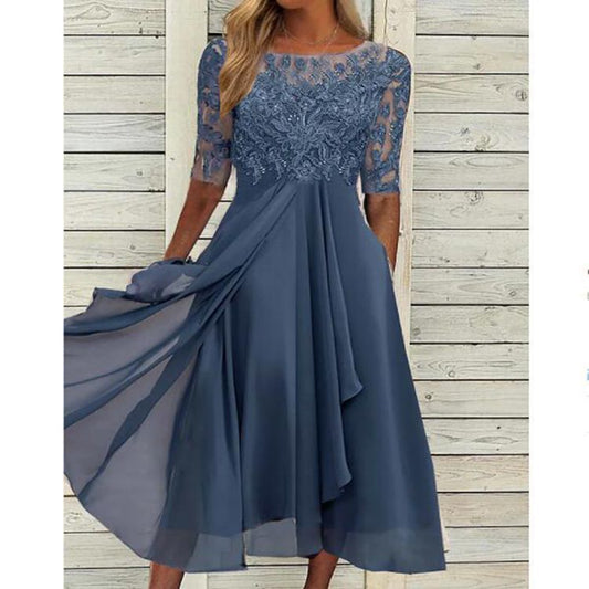 Chiffon Splicing Lace Cut Out Long Evening Dress