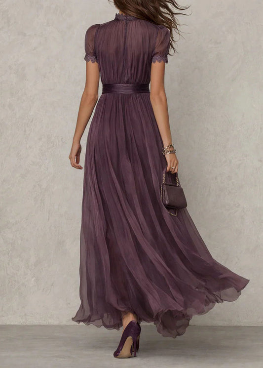 New Lace Patchwork Wrinkled Chiffon Robe Dresses Summer