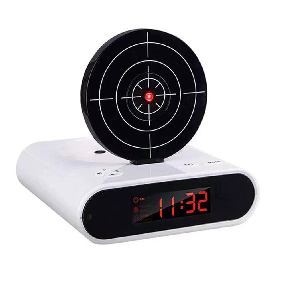 Lazy-riser" target-shooting alarm clock; multifunctional infrared digital LED clock with novelty shooting toy