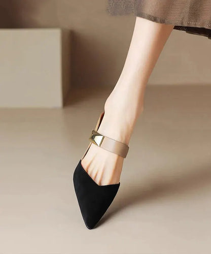 2025 New Summer Apricot Pointed Rivet Wedge Heels Slide Sandals