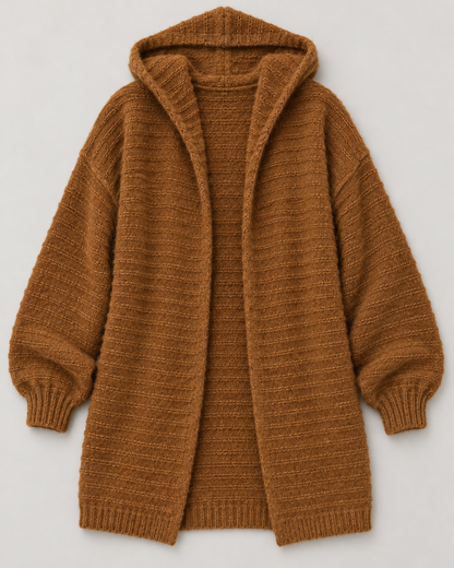 Women's Hooded Wool Cardigan – Longline Open-Front Knit Sweater